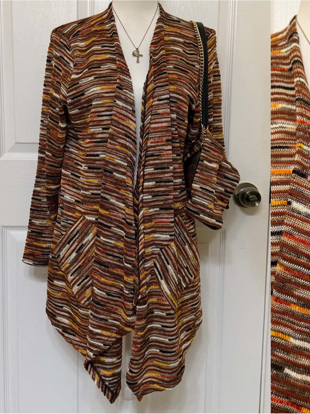 2000s vintage style whimsical bohemian striped knitted long cardigan